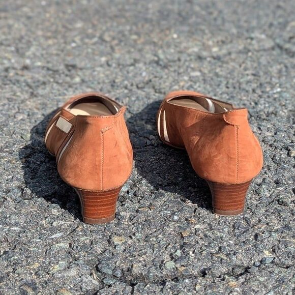 Gabri Size 37 Genuine Italian Leather Brown and Mesh Block Heels - Picture 4 of 6